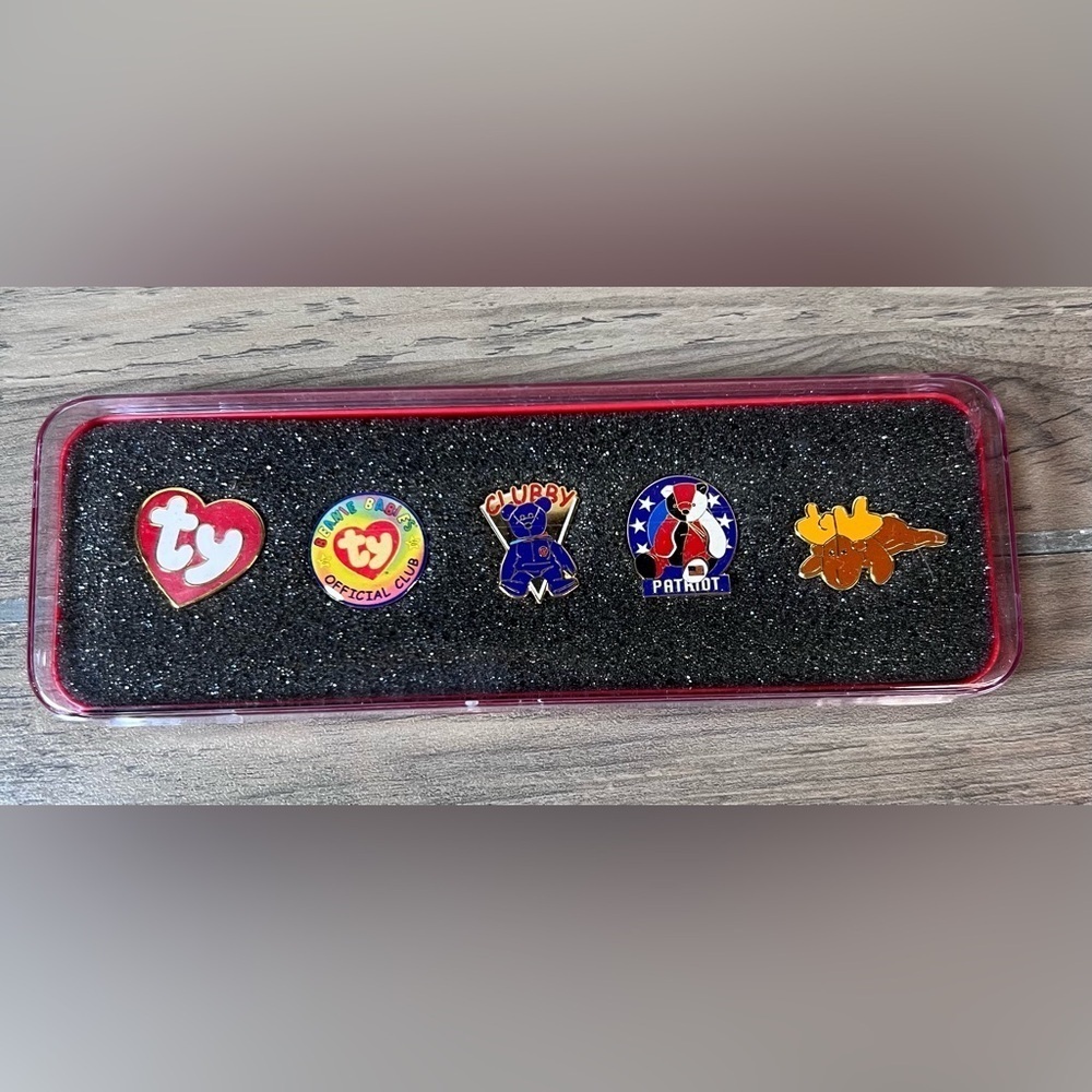 Ty Beanie Vintage Official Club Collector Pins set of 5 in case (2002) Collector